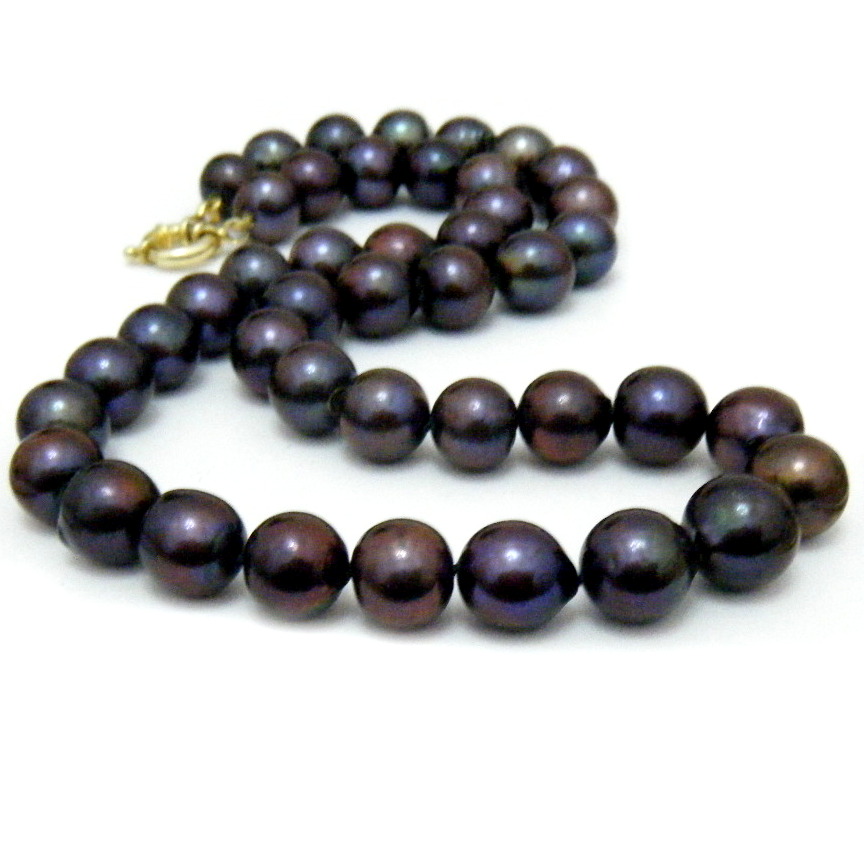 Aubergine Black 10.9-11.7mm Round Pearls Necklace